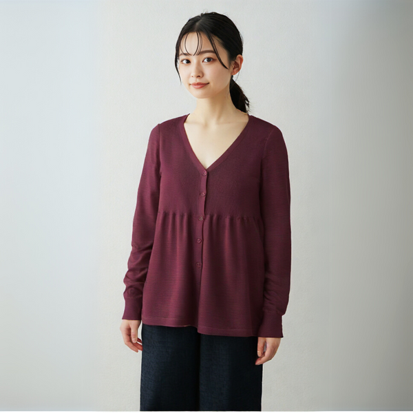 agnis b. アニエスべー シルク カシミヤ カーディガン フレア パープル ニット